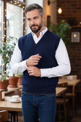 Kamalı Erkek Lacivert Tüylenme Yapmayan Anti Pilling Kumaş Standart Fit Normal Kesim V Yaka Triko Süveter
