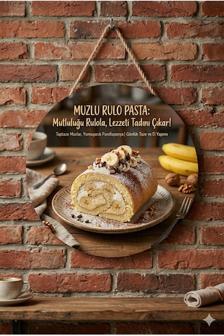Muzlu Rulo Pasta Temalı Tatlıcılar Pastaneler Restoranlar İçin Ahşap Duvar Kapı Dekoratif Süs Tablo 2