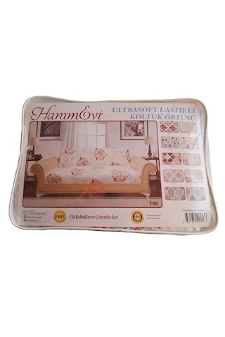 Ultrasoft Lastikli Koltuk Örtüsü Üçlü Koltuklar İçin İki Adet Çiçekli Gri