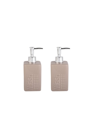 Banyo Seti Seramik Sıvı Sabunluk 2 Adet Bej Modern 7x7x17cm 300ml Bej