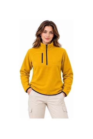 Zenna Tarz Polar Dik Yaka Yarım Fermuarlı Fermuarlı Göğüs Cepli Regular Fit Kışlık Sweatshirt - Hardal Sarısı