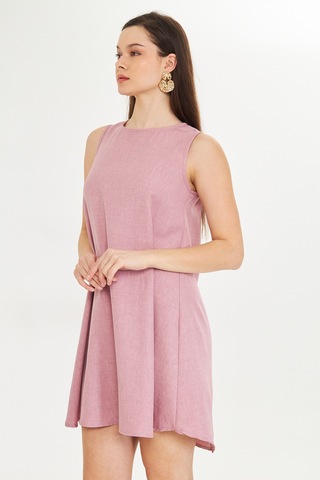 Gül Kurusu Keten Karisimli Yazlık Sifir Kollu Çan Elbise Açık Pembe