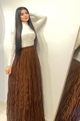 Etk004 Beli Lastikli Buruşuk Mikro Uzun Kadın Etek Yeşil