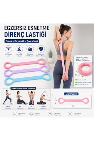 Silikon Yoga Direnç Bandı 45x3,5 Cm Egzersiz Esnetme Lastiği Sırt Bel Kol Omuz Göğüs Bacak Pilates Fitness Direnç Ba Çok Renkli