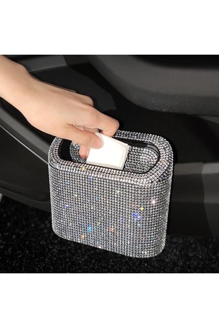 Beyaz Simli Araba Çöp Kutusu, Kapaklı Askılı Çöp Kutusu, Parıltılı Yapay Elmaslı Çöp Kutusu, Araç, Ofis Ve Ev İçin Çöp Konteyneri