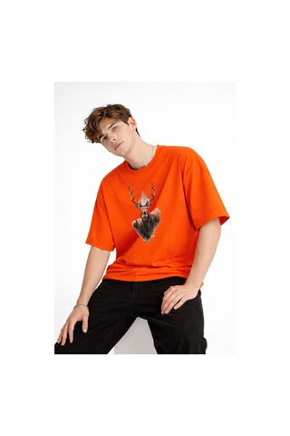 Misa Tahtakale Deer - Oversize Erkek Tişört Turuncu Çok Renkli
