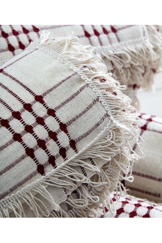 %100 Pamuklu Dört Tarak Krem Buldan Işi Çekyat-Koltuk Örtüsü 180x180