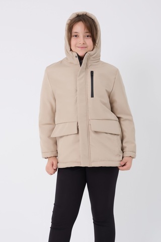 Kız Çocuk Taş İçi Kürklü Su Ve Rüzgar Geçirmez Kapüşonlu 3 Cep Kışlık Mont & Kaban & Parka Taş