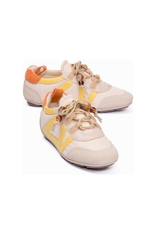 Mubiano Kadın Sneaker Sarı Detaylı Lastik Bağcıklı Günlük Spor Ayakkabı Zinya Bej Bej/sarı