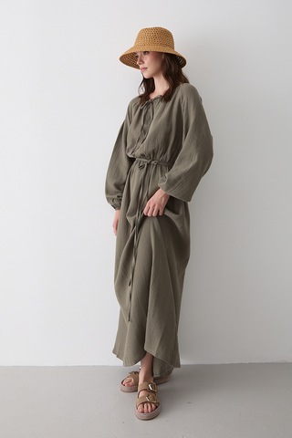 Çağla Bağlama Detaylı Müslin Elbise - 2004 Çağla