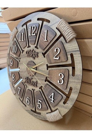 Kişiselleştirilebilir Ahşap Dekoratif Halatlı Duvar Saati Bej