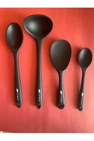 Isıya Dayanıklı Silikon Kevgir Kaşık Spatula Seti 6 Prç Siyah