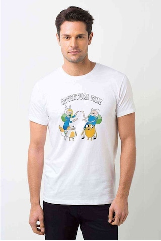 Adventure Tıme Baskılı Beyaz Erkek Tshirt