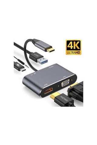 Hc-11 Apple Uyumlu MacBook Type-C To Usb 3.0 1080P 4K Hdmı Vga Pd Aux