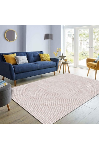 Latte Dizayn Tegan Desenli Kadife Pamuk Tabanlı Yıkanabilen Kaydırmaz Antibakteriyel Salon Halısı 80x250 Diğer