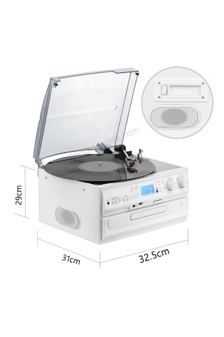 Beyaz Nostaljik Pikap Cd Çalar Bluetoothlu Kumandalı Radyo Mp3 Usb 33-45-78 Lik Plaklar 1 Adet
