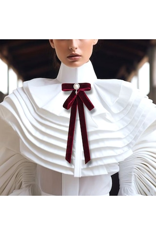 Bordo Kadife Yaka Broşu Bordo