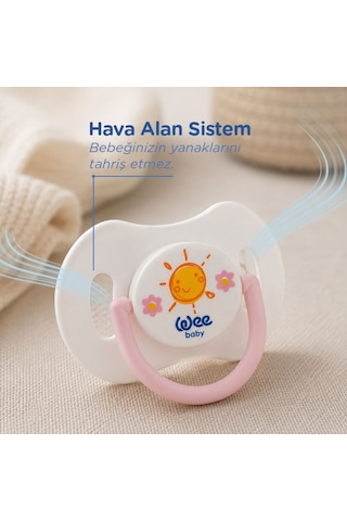 Wee Baby 2'li Gece Gündüz Damaklı Silikon Emzik 0-6 Ay (Saklama Kabı Hediyeli) Pembe
