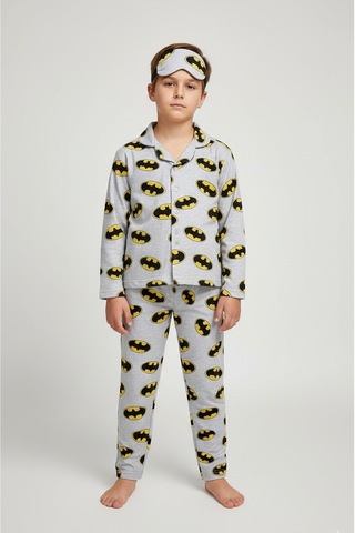 Beka Kids Erkek Çocuk Önden Düğmeli Karakter Desenli Pijama Takımı - Göz Bantlı Gri