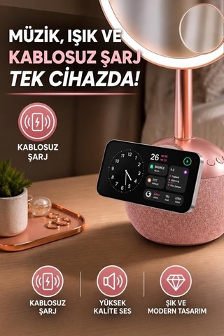 Özel Üretim Bluetooth Hoparlör Led Işıklı Makyaj Aynalı Trm04 Rose Gold Ev Modern Genç Odası