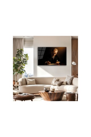 Atatürk İmza Anı Cam Tablo Modern Dekoratif Duvar Tablosu 4mm Temperli Cam