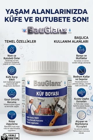 Bauglanz Profesyonel Anti-mold Küf Ve Rutubet Önleyici Boya 1.5 KG