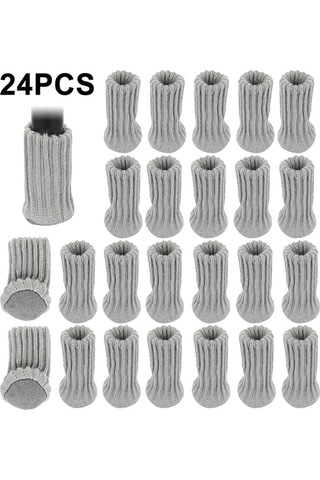 24 Adet Örme Sandalye Ayağı Çorapları Mobilya Masa Ayakları Gri Diğer