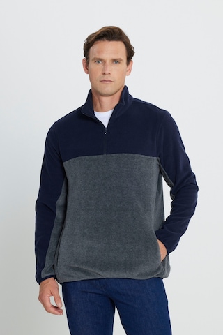 AC&Co / Altınyıldız Classics Erkek Lacı A.melanj Anti-pilling Tüylenme Yapmayan Standart Fit Bato Yaka İçi Polarlı Çift Renk Polar Sweatshirt Lacivert