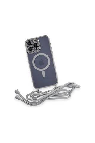 Uray Store Apple iPhone Uyumlu  13 Pro Max Kılıf Divo Lazer Askılı Magsafe Kapak - Gümüş
