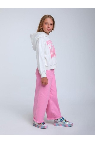 Kız Çocuk Kapüşonlu Love Yazılı Sweatshirt-14315 Beyaz