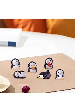 Lijinxu 6x Mini Penguen Figürleri Dekoratif Saksı Dekor Reçine Çok