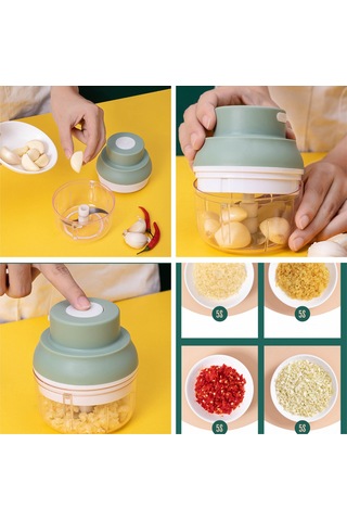 Xindoker Usb Şarjlı Yeşil Taşınabilir Elektrikli Mutfak Robotu - Sebze, Meyve, Et Doğrayıcı