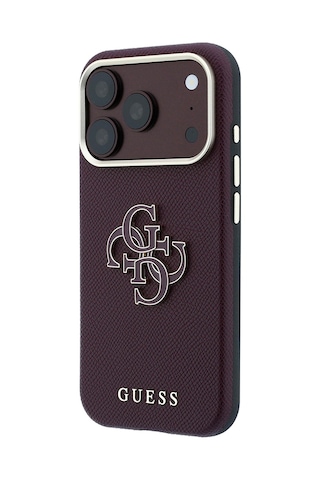 Apple iPhone 18 Pro Max Uyumlu Kılıf Guess Lisanslı Yazı Ve 4g Büyük Resin Logolu Pu Kapak Bordo
