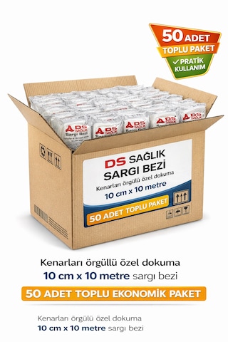Sargı Bezi 10x10 Metre 50 Li Koli Kenarları Örgülü Özel Dokuma Toplu Paket