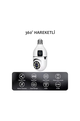 Çift Kameralı Ampule Takılan Hareketli Kablosuz Wifi İp Kamera