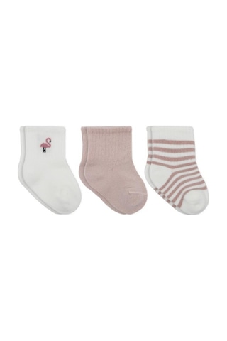 Akıllı Bayi Flamingo Girl 3'lü Penye Soket Çorap 10136 Gül Kurusu Renkli