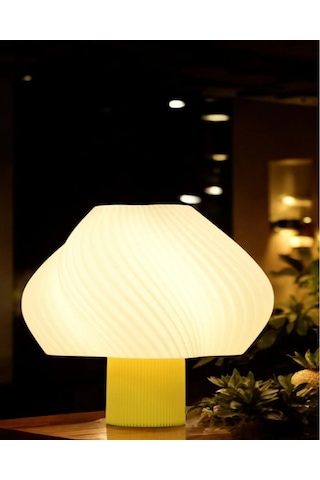 Aura Modern Tasarım Masa Lambası , Komidin Aydınlatma Şık Abajur - Sarı Beyaz Çok Renkli