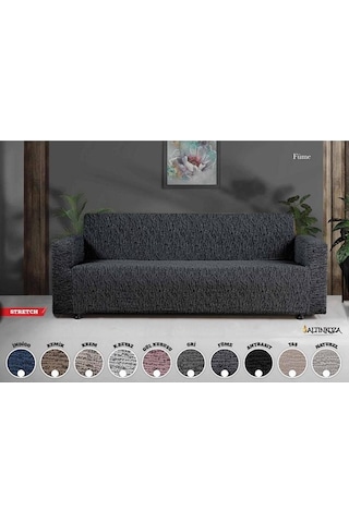 Strech Stil Jakarlı Koltuk Örtüsü - Naturel Antrasit