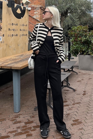 Madmext Siyah Beli Ayarlanabilir Geniş Paça Pantolon Mg2215 Siyah