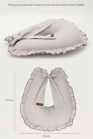 Mordesign Fırfırlı Emzirme Yastığı, Bebek Destek Minderi, Hamile Yastığı, Pamuk Kumaş, Ruffle Seri, Gri Zg10198