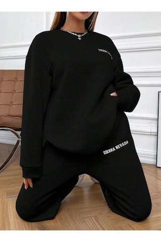 Siyah Sierra Baskılı Kapüşonlu Sweatshirt Ve Eşofman Altı Eşofman Takımı Siyah
