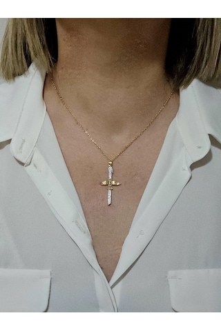 Çelik Zirkon İki Renkli Elif Anka Kuşu Kolye Altın