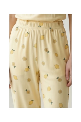 Feg Store Kısa Kollu Limon Desenli Yazlık Alt Üst Kadın Pijama Takımı Sarı