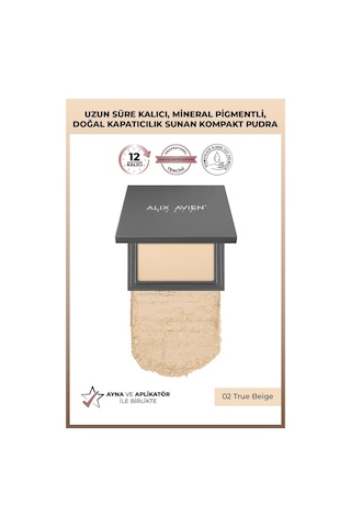 Alix Avien Kompakt Pudra 12 Saate Kadar Kalıcılık Soğuk Cilt Alt Tonu Compact Powder 02 True Beige