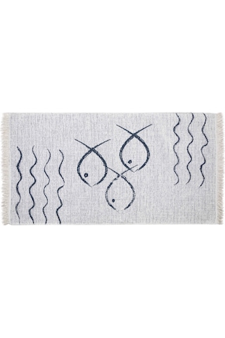 Mudo Home Larıssa Fısh Çift Taraflı Kilim Lacivert Beyaz 80x150 3627770