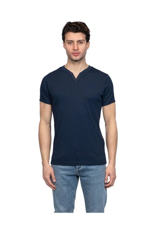 Jsco Hscstore Erkek V Yakalı Basic İndigo Tişört - 8401