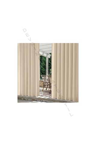 Bej Çizgili Özel Dikim Lüks Branda Balkon Perdesi Bej