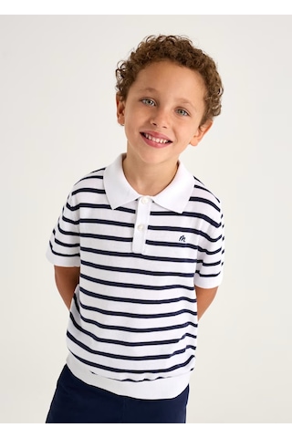 Mayoral Erkek Çocuk Çizgili Polo T-shirt 3104 Beyaz