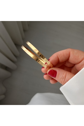 Lente Aksesuar Çelik Gold 2'li Set Ajda Bilezik 4mm Altın - Çelik