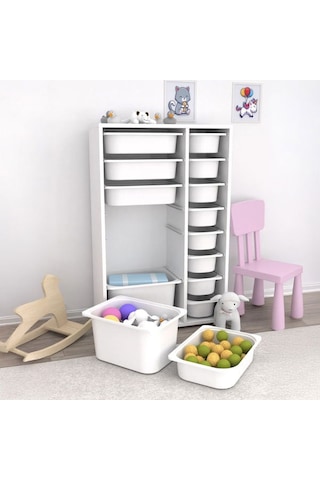 Pratico 14 Sepetli Çok Amaçlı Oyuncak Dolabı - Beyaz - 109x30x69,5 Cm Beyaz